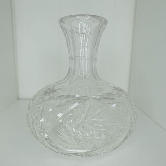 American Brilliant Cut Glass Pinwheel Hobstar Carafe Vase Crystal - Picture 3 of 7